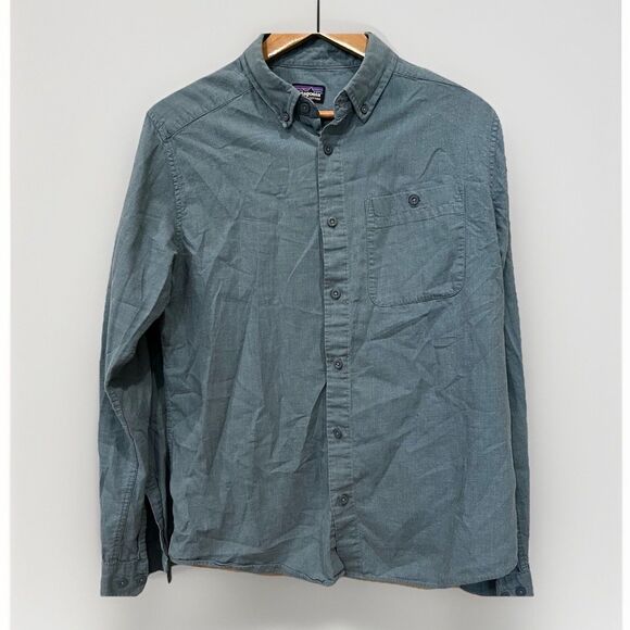Patagonia Hiking Long Sleeve Button Up Shirt Men's Size Medium Green Gray - Picture 1 of 7